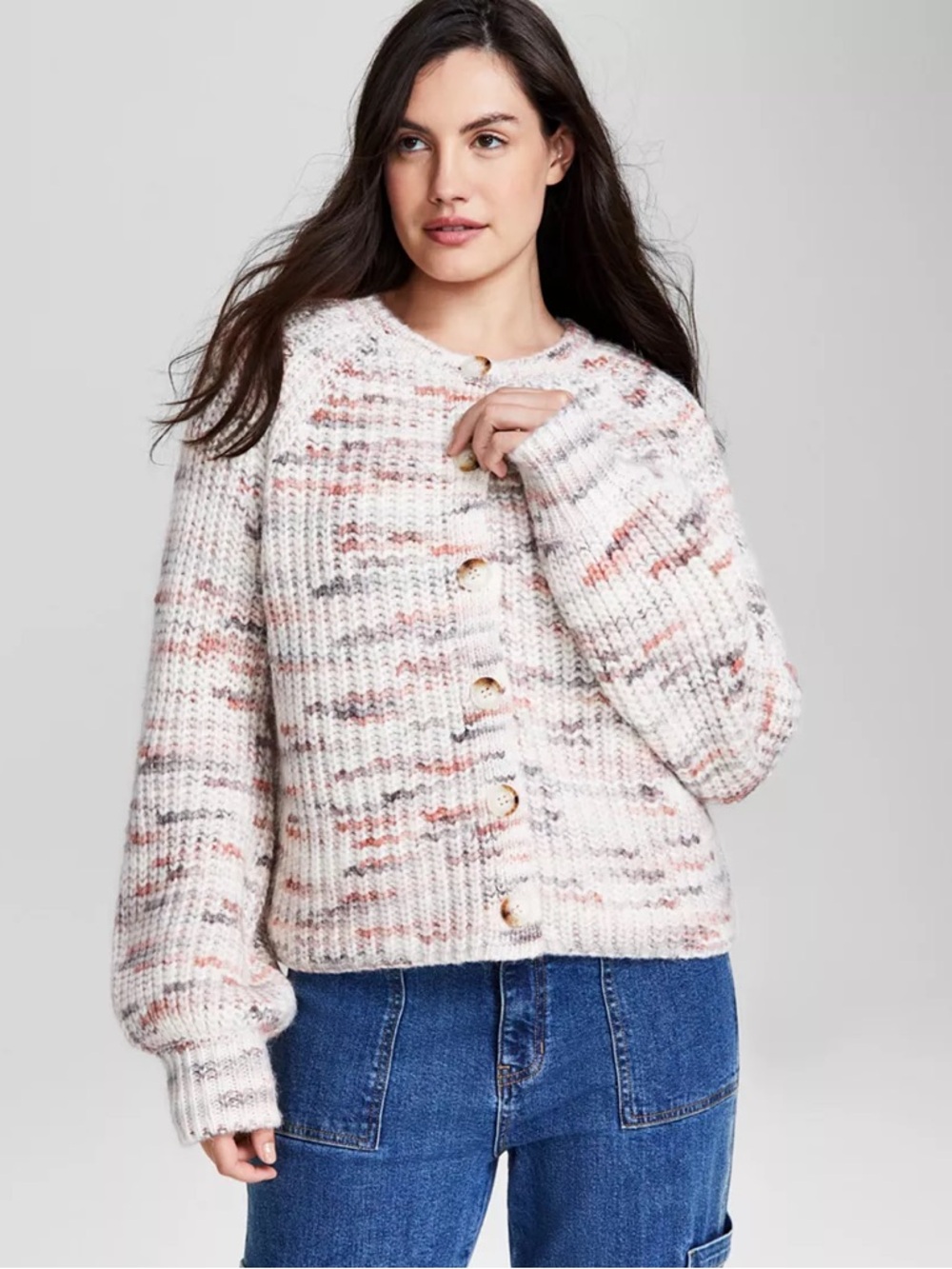 And Now This Cozy Chunky Cream Knit Flecked Button-Front Cardigan Size XXL